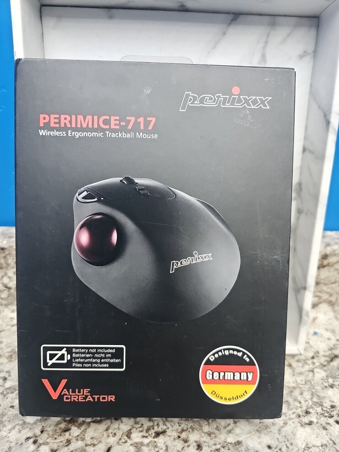 Perixx PERIMICE-717 Black Wireless Ergonomic Trackball Mouse - Programmable