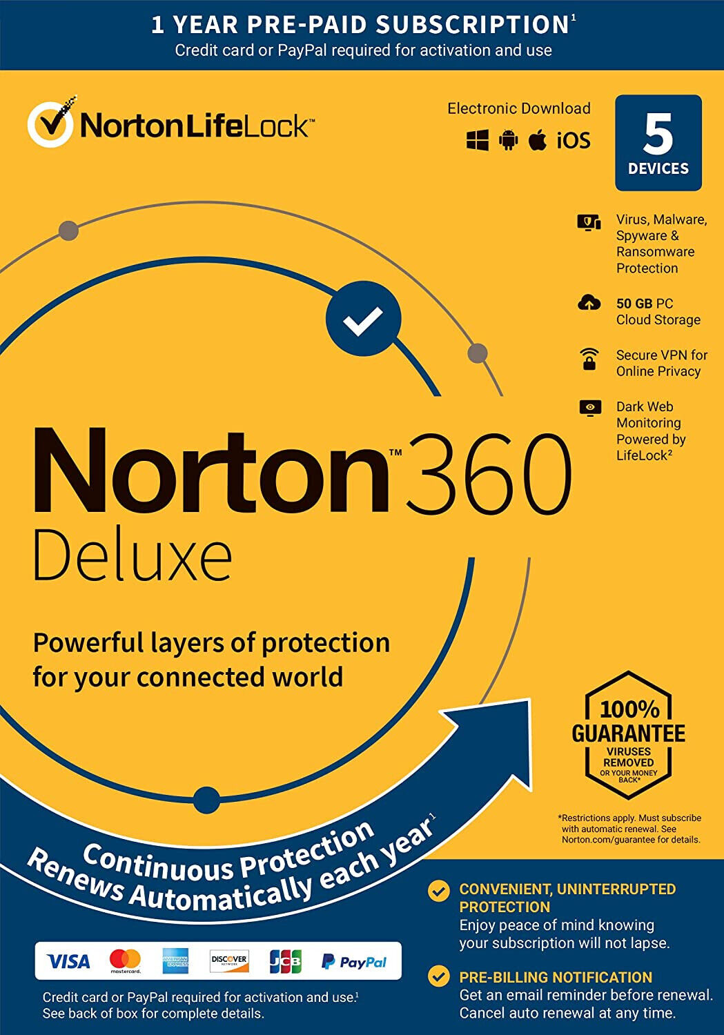 Norton 360 Deluxe Internet Security for 2024 1, 3, 5 Devices VPN 50GB PW 1 Year