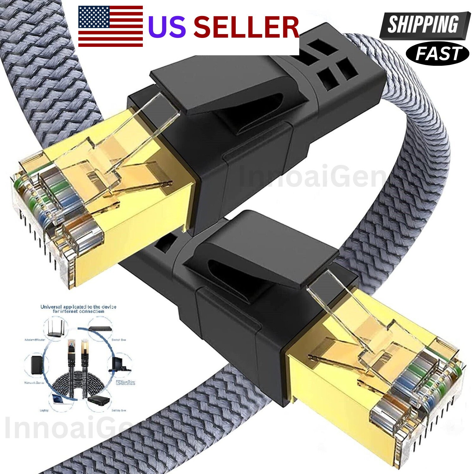Braided 6FT-35FT  Heavy Duty Cat8 Ethernet Cable Super Speed 40Gbps/2000Mhz RJ46