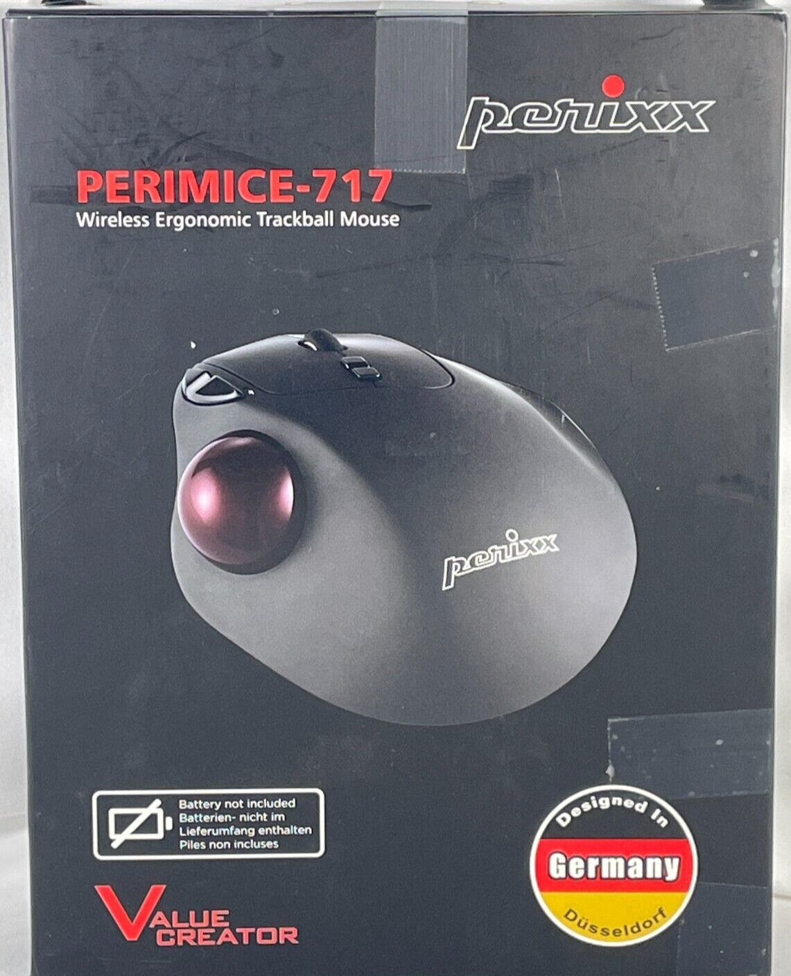 Perixx PERIMICE-717 Black Wireless Ergonomic Trackball Mouse - Programmable