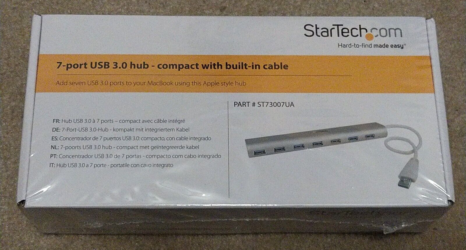 StarTech.com 7 Port Compact USB 3.0 Hub with Built-in Cable - Aluminum USB Hu...