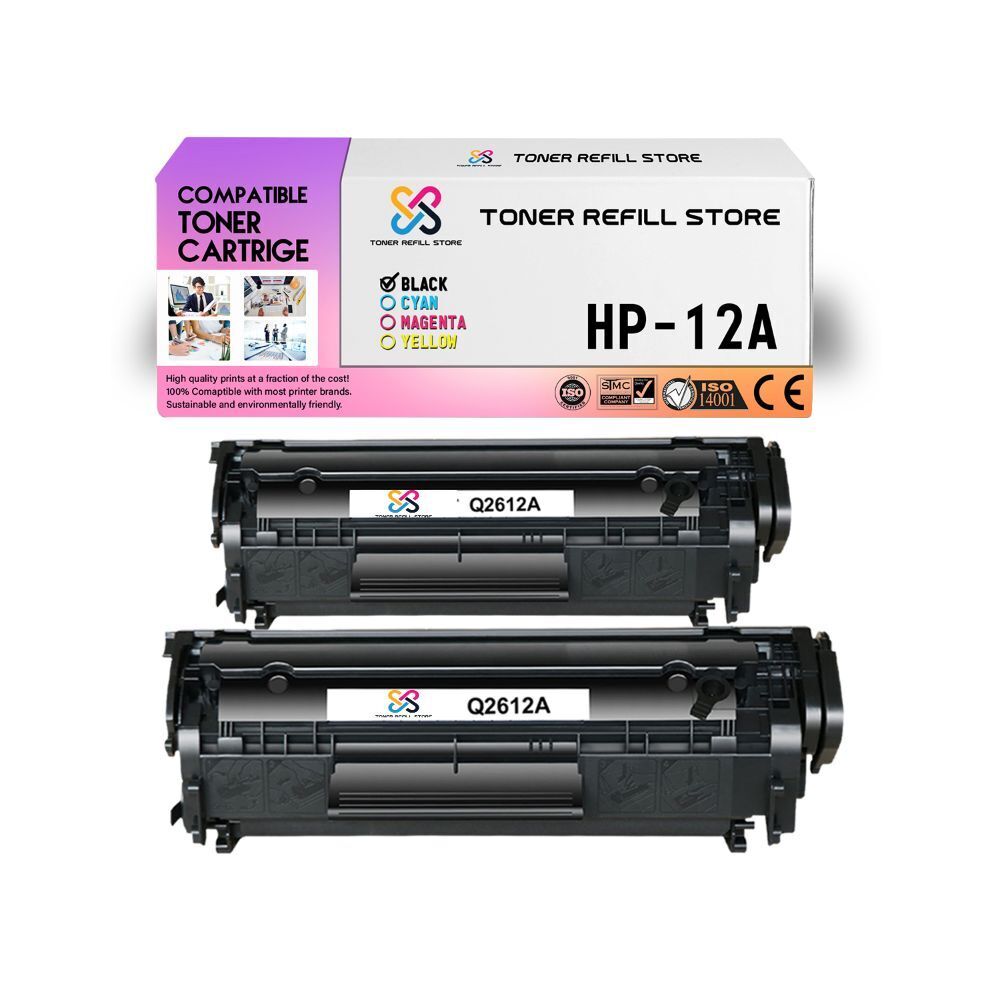 2Pk TRS 12A Q2612A Black Compatible for HP LaserJet 1010 1012 Toner Cartridge