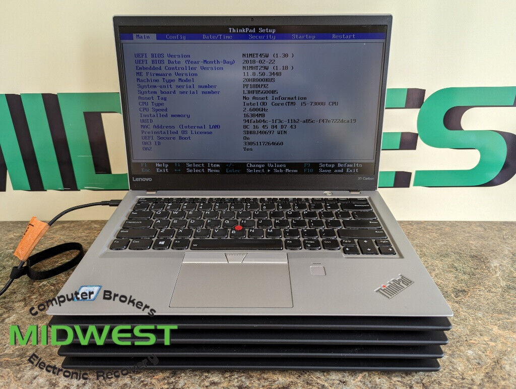 (Lot of 5) Lenovo ThinkPad X1 Carbon 5th Gen i5-7300U 2.6GHz 16GB 256GB SSD