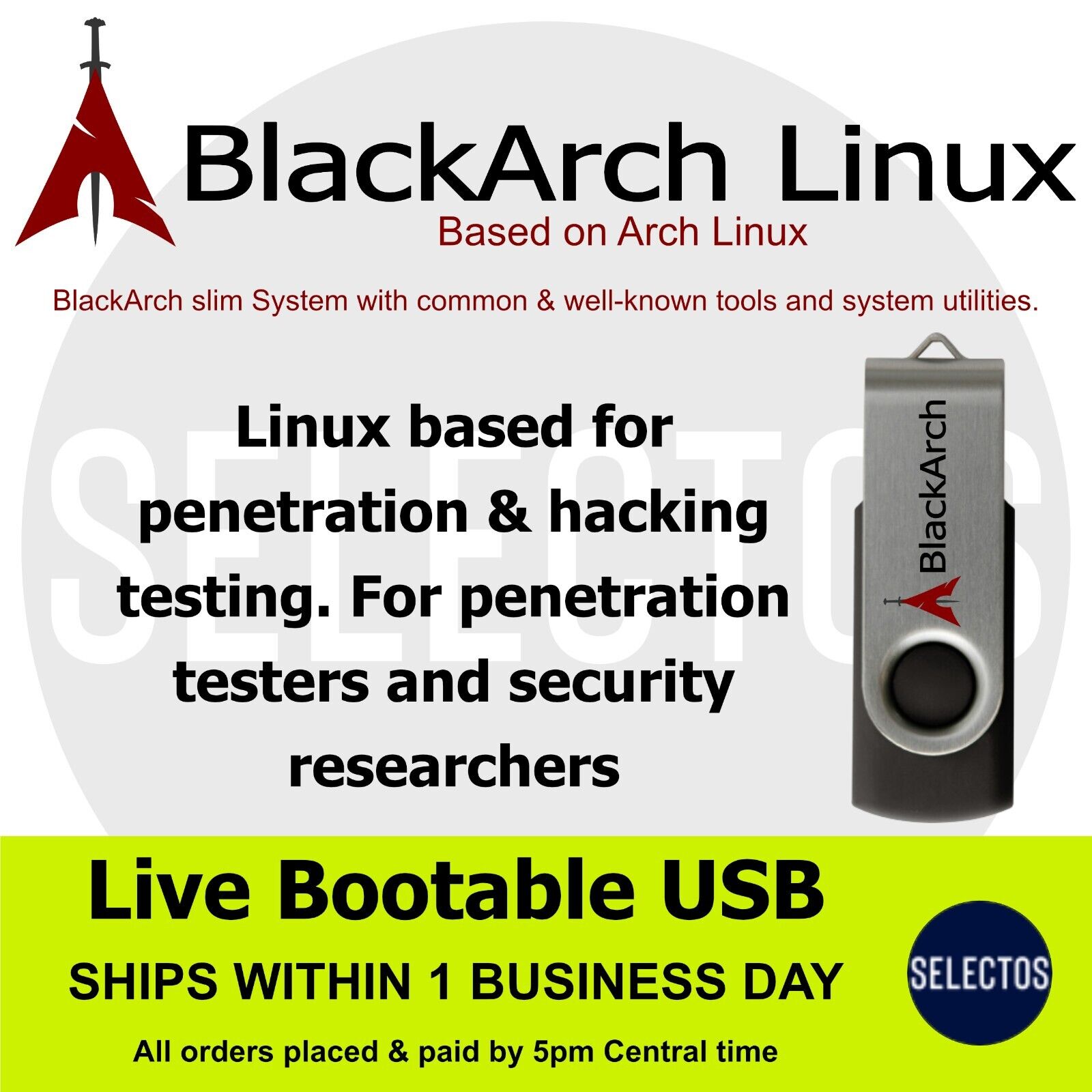 BlackArch Slim Linux 2023.05.01 64bit Security Research PenTesting 16Gb USB