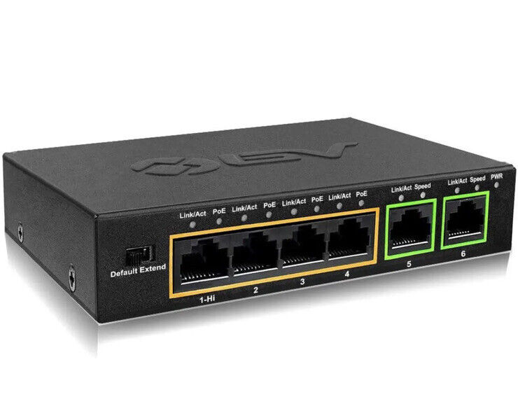 6 Port Poe+ Switch (4 Poe+ Ports with 2 Ethernet Uplink and Extend Function)
