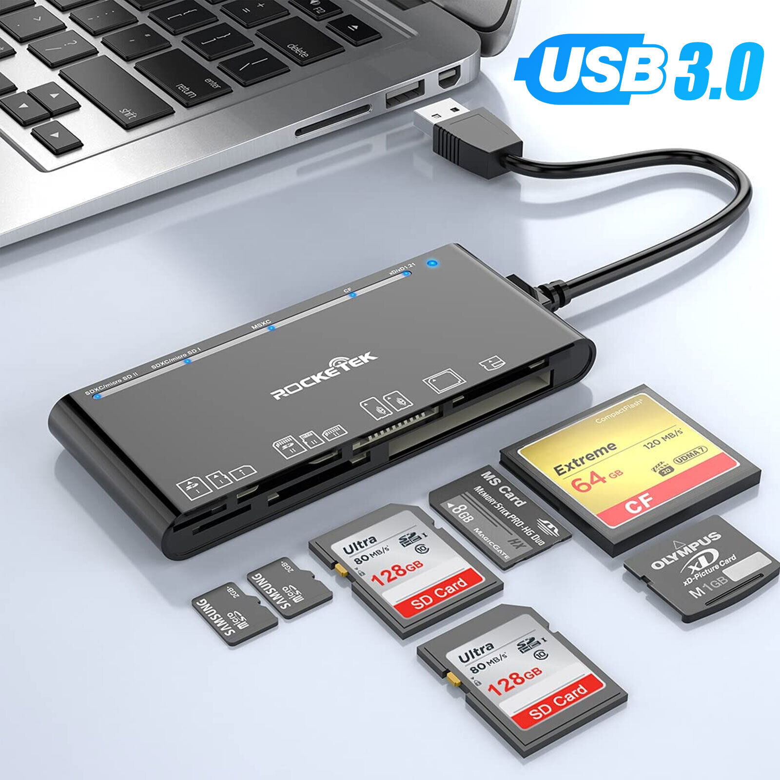7-IN-1 USB 3.0 Memory Card Reader High-Speed Adapter for Micro SD SDXC CF SDHC