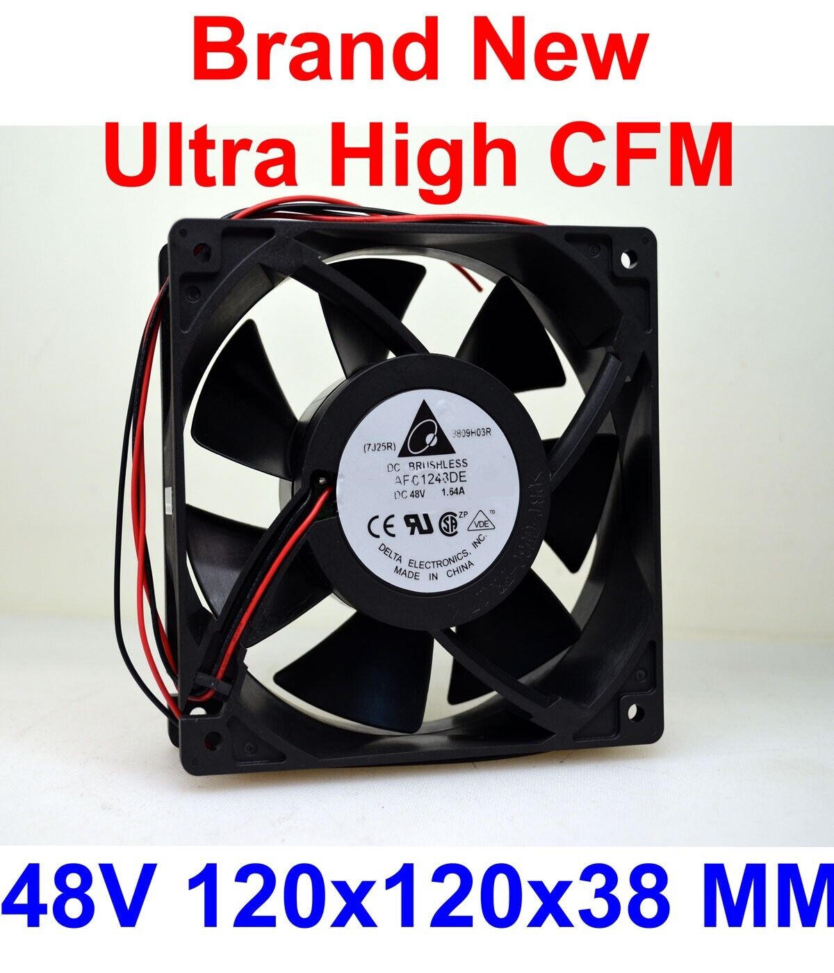 Delta Electronics 48V Extreme High Air Flow Fan 120x120x38 MM 2-Wire