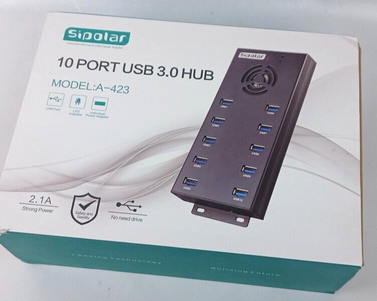 Sipolar-USB Hub- 10 Port USB Data Hub-Industrial USB Powered Hub - USB 3.0 A-423