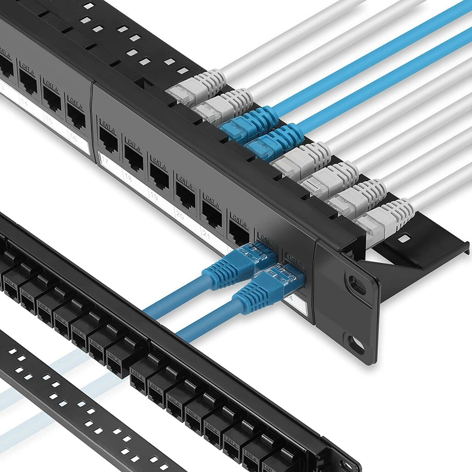 Patch Panel 24 Port Cat6 19 inch with Inline Keystone, Passthrough UTP Couplers