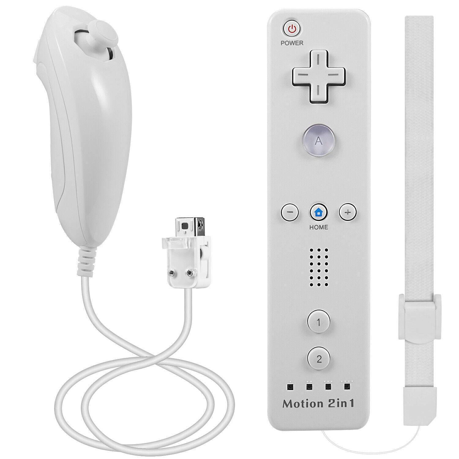 [2 Pack] 2in1 Built-in Motion Plus Remote Nunchuck Controller For Nintendo Wii