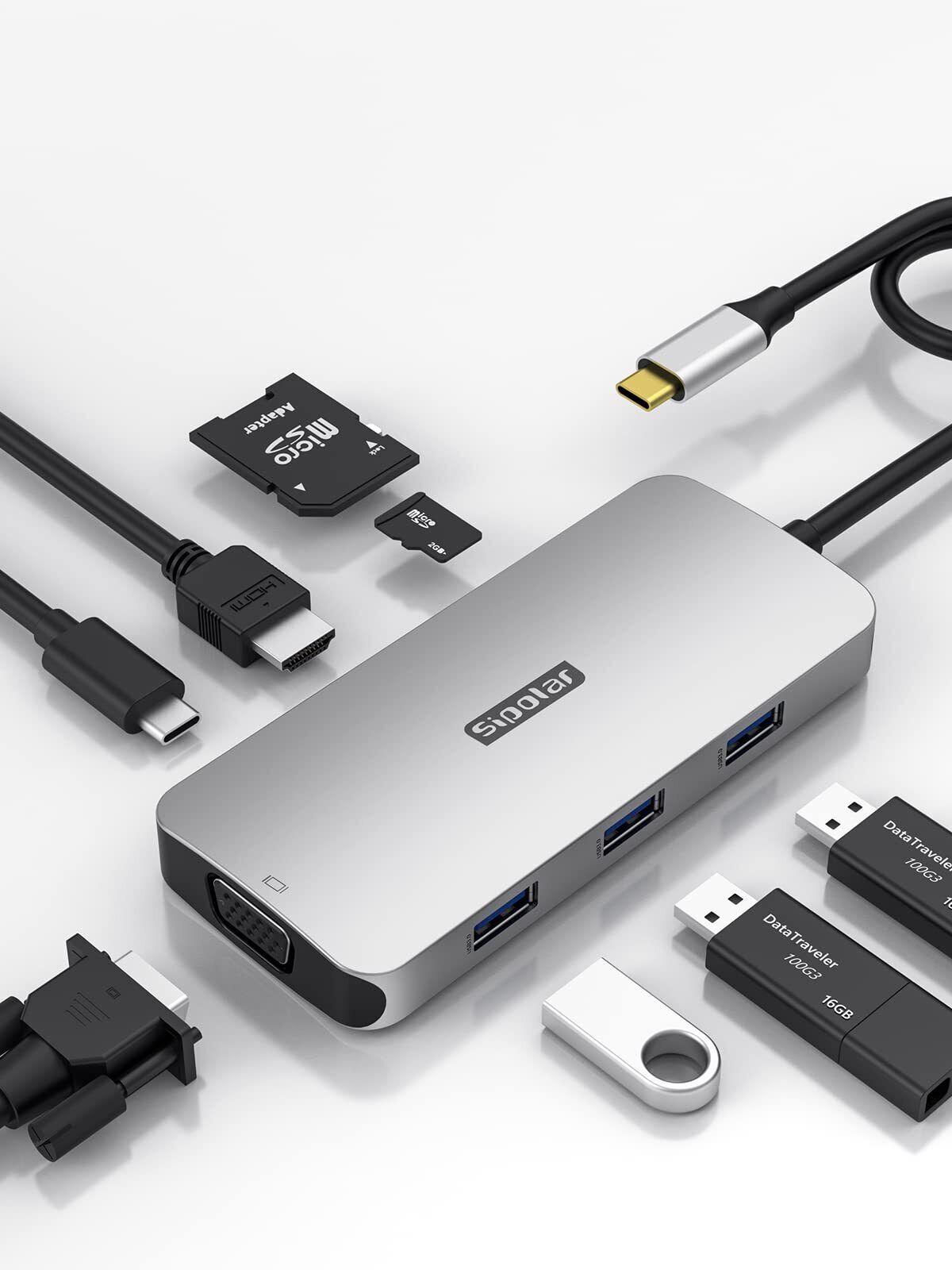 Sipolar USB C Hub, 8 in 1 USB C Docking Station, USB-C to HDMI Multiport Adap...