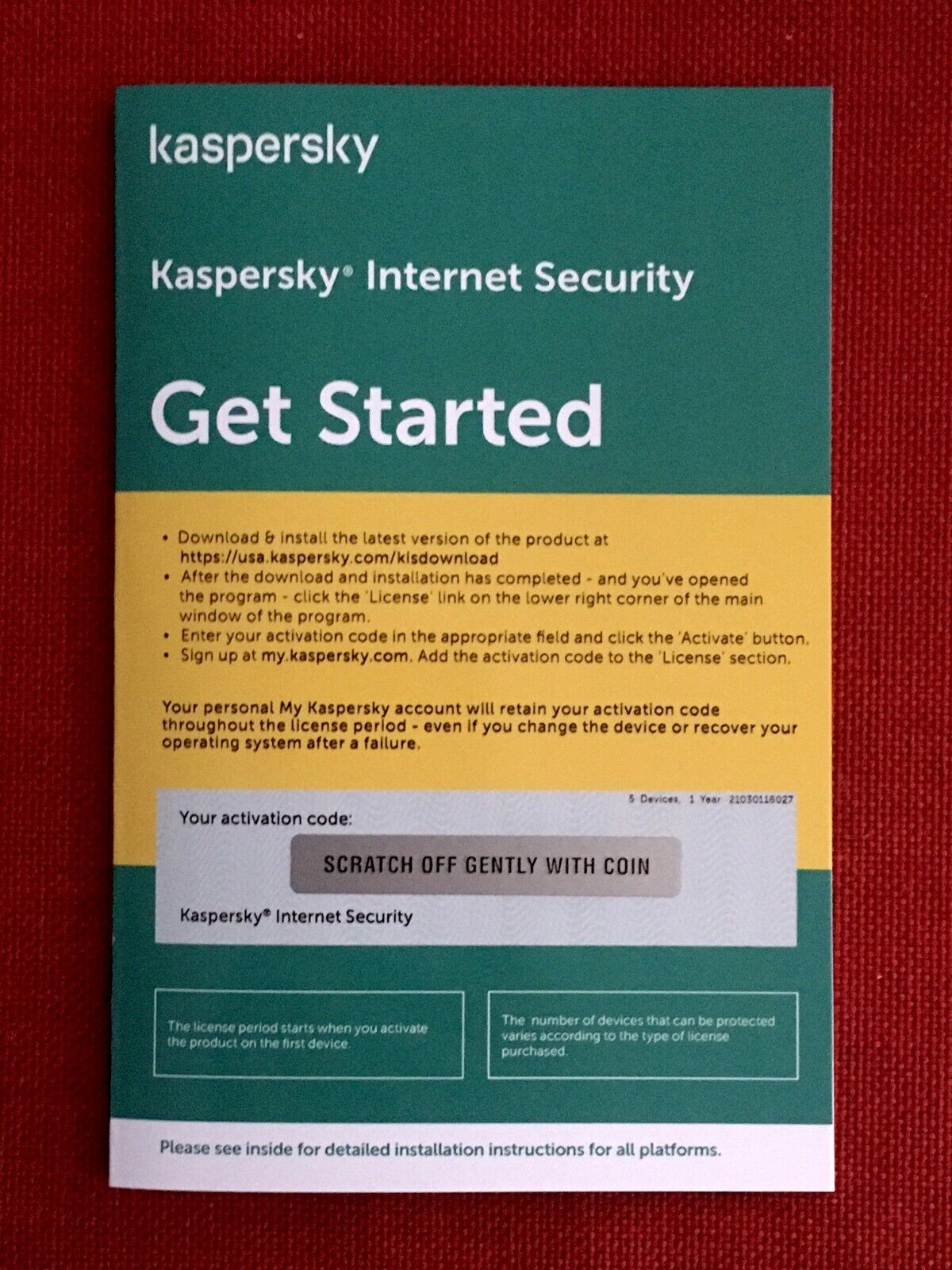 Kaspersky Internet Security 2024 w/Antivirus, 5 Devices (Exp: 4/6/25) Key Card