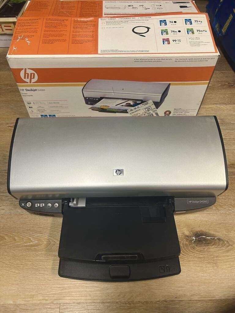 HP Deskjet D4260 Color Inkjet Printer w/Original Box- Tested & Works - Needs Ink
