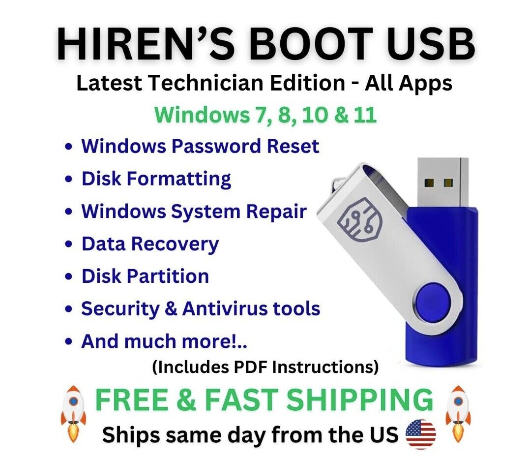 NEW Hiren's 2024 Boot USB PC Password Reset Disk Recovery Utilities &More