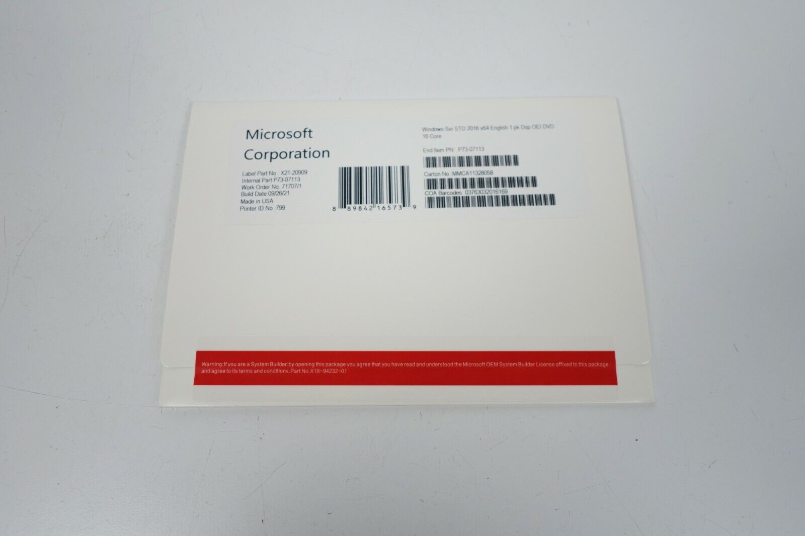 Microsoft Windows Server 2016 Standard x64 DVD 16-Cores + PRODUCT LICENSE KEY
