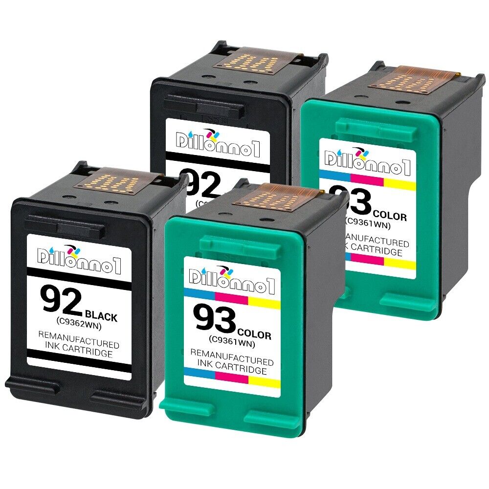 4-PK For HP #92 Black #93 Color Cartridges For PSC 1507 1510 Printer Series