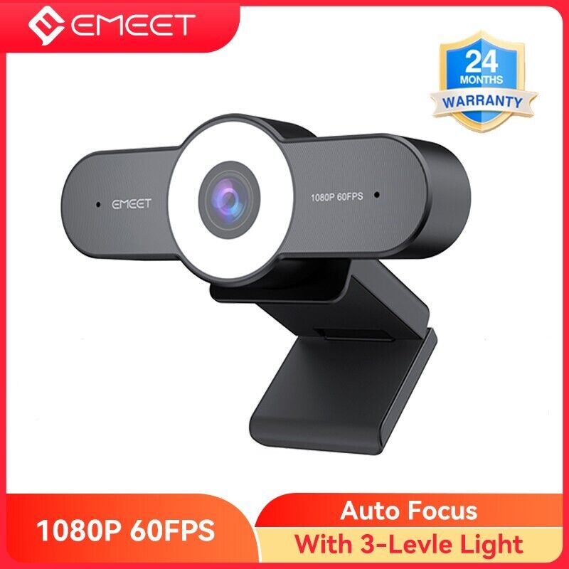 1080P 60FPS Webcam with Ring Light EMEET C970L Autofocus Streaming Web Camera
