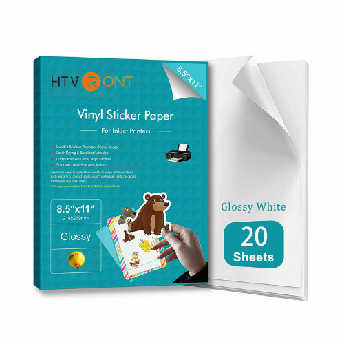 Glossy White Printable Vinyl Sticker Paper for Inkjet Laser Waterproof 8.5x11in