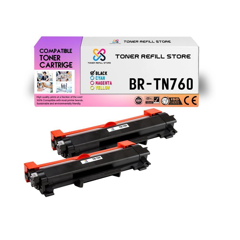 2Pk TRS TN760 Black HY Compatible for Brother HLL2350DW L2370DW Toner Cartridge