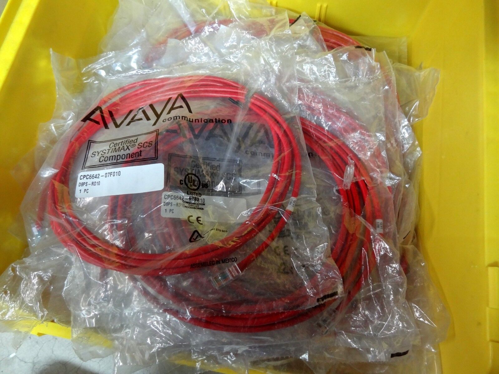 LOT OF 14 RED ASSORTED SIZED AVAYA ETHERNET CABLES 7FT, 10FT, & 19FT [BRAND NEW]