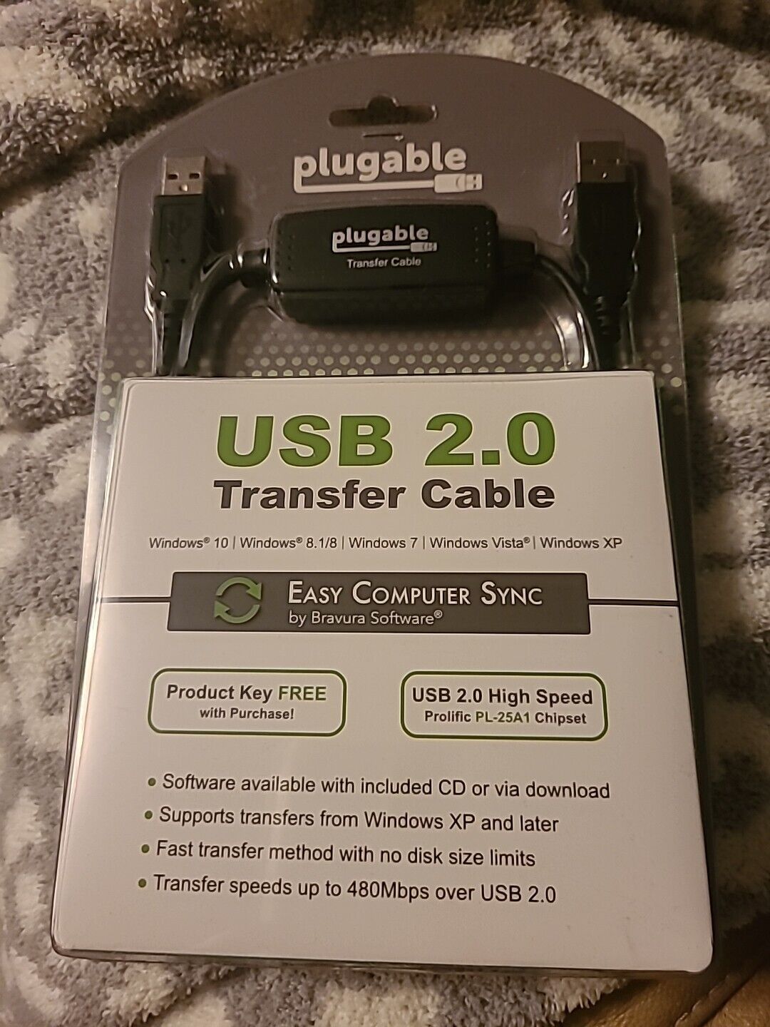 Plugable USB 2.0 Transfer Cable Windows Easy Computer Sync Bravura Software NEW