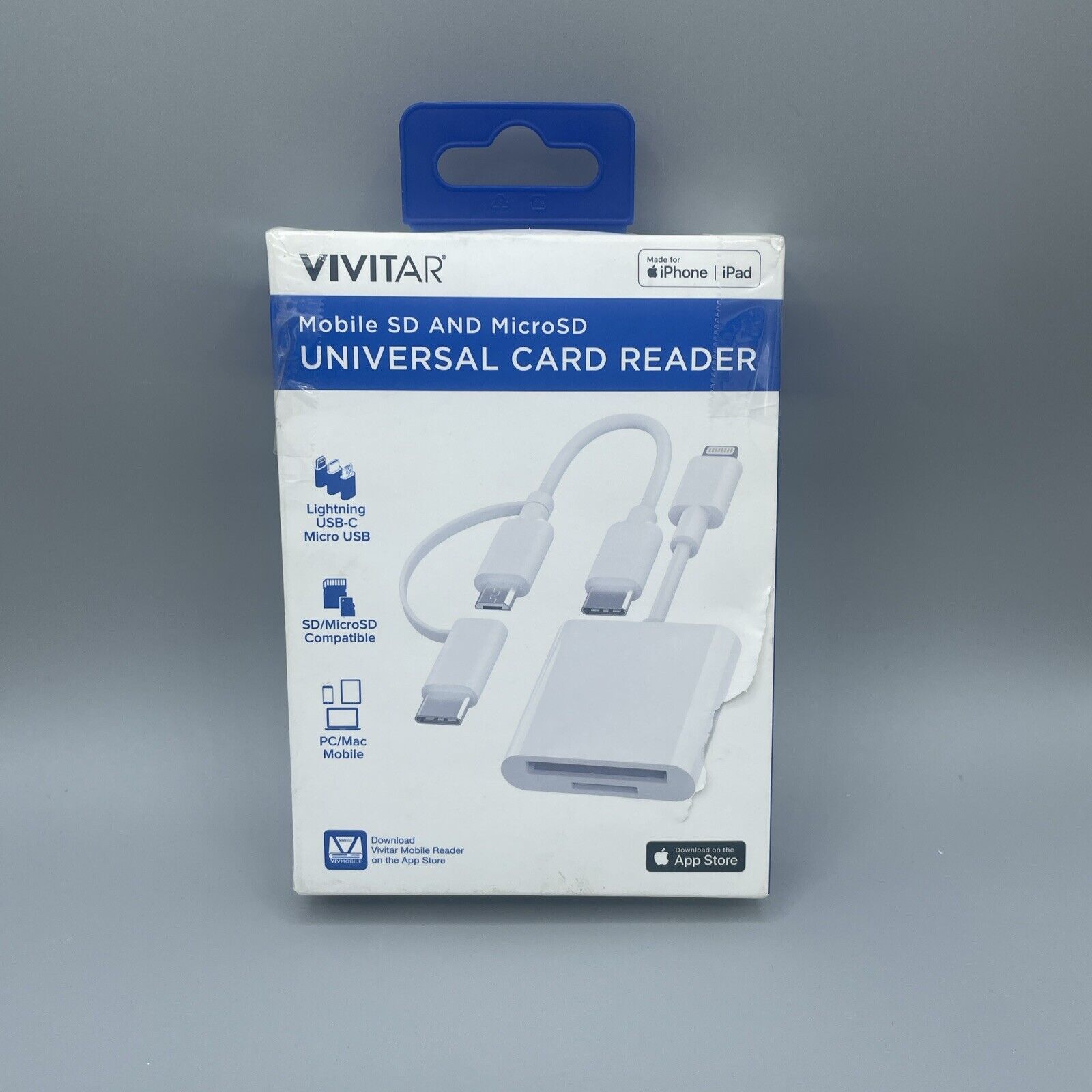 NEW Vivitar Apple IOS Mobile SD & MicroSD Universal Card Reader White MOV4016 V1
