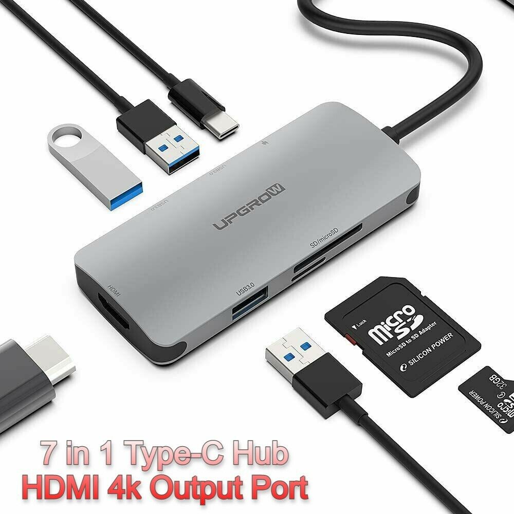 UPGROW TYPE-C TypeC 7in1 Metal Multiport Adapter Hub Dock 4K HDMI USB3.0 Mac PC
