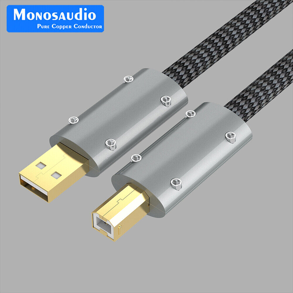 Pure Silver OFC USB Audio Cable HI-End USB Type A-B Gold Plated Plug DAC Cord