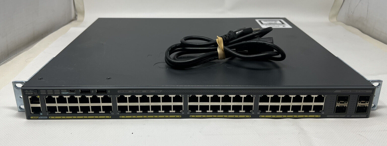 Cisco WS-C2960X-48LPS-L 48 Port PoE+ Gigabit Switch - Barely Used w/Stack Module