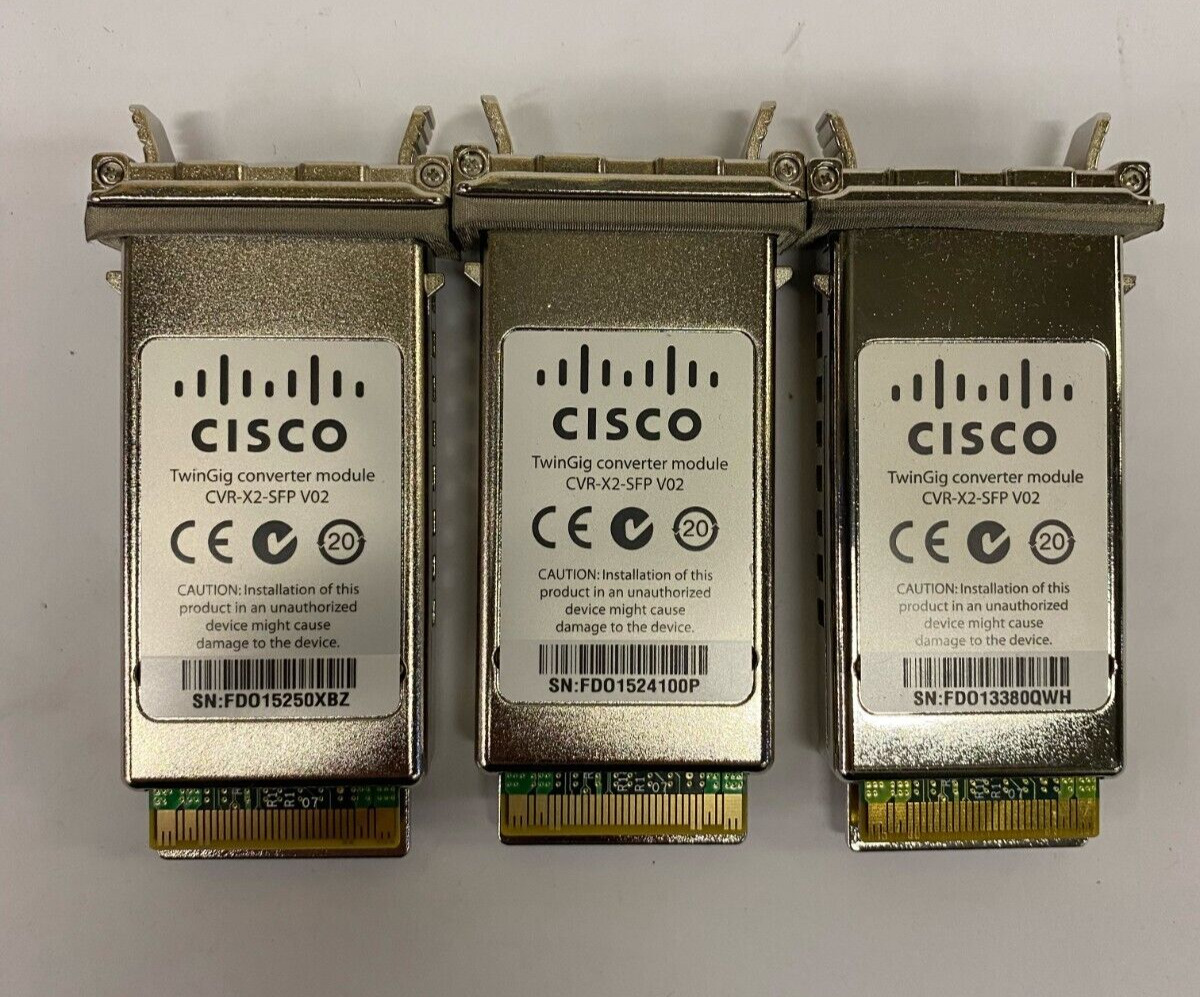 Used Lot of 3 Cisco CVR-X2-SFP10G 1 Port X2 to SFP+ 10 Gigabit Converter Module