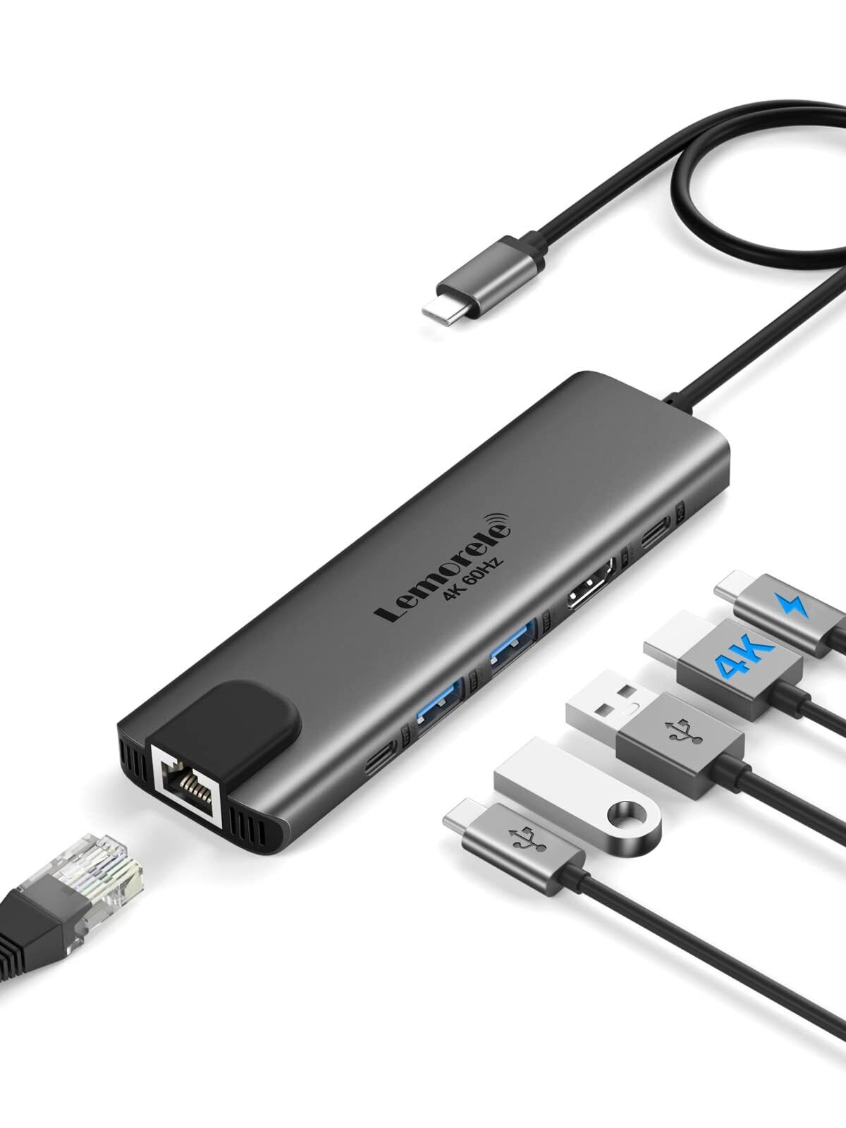 USB C Hub, USB-C Hub (6-in-1) with 4K@60Hz HDMI, Gigabit Ethernet,100W Power ...