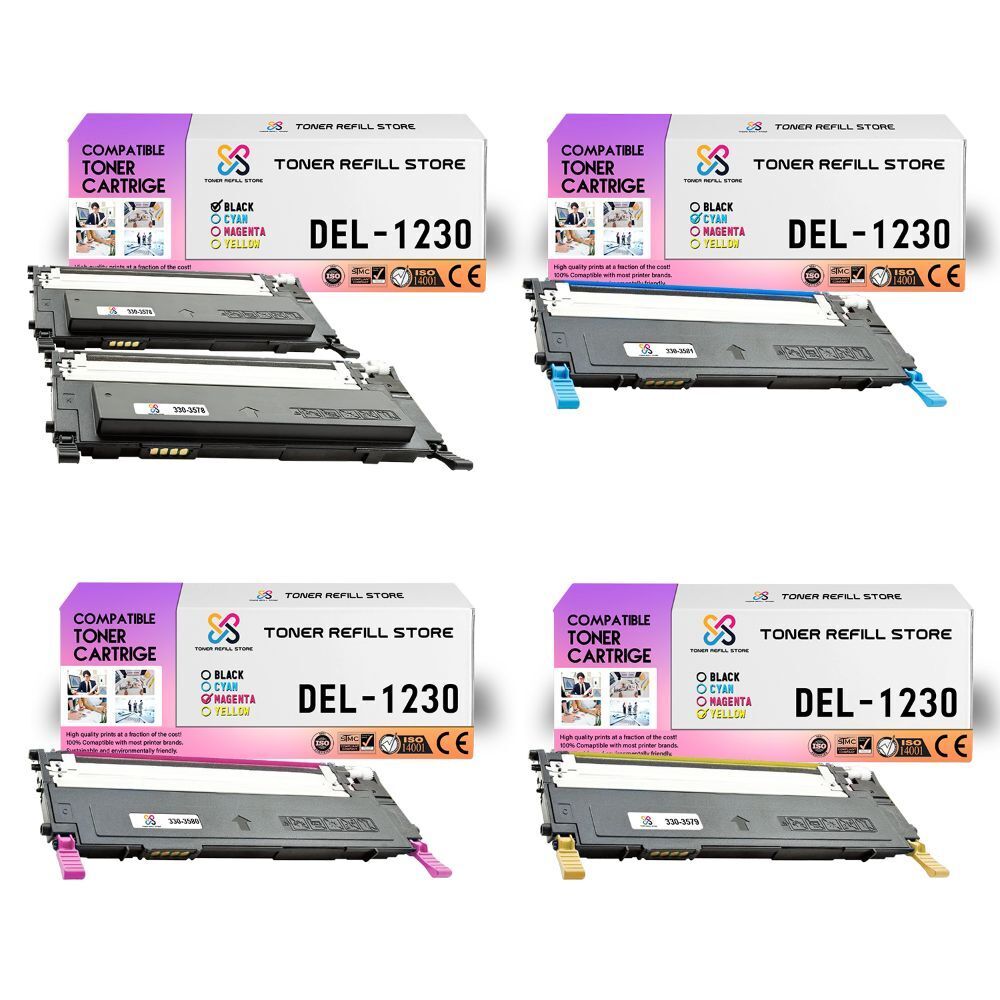 5Pk TRS 1230 BCYM Compatible for Dell 1230C 1235CN Toner Cartridge