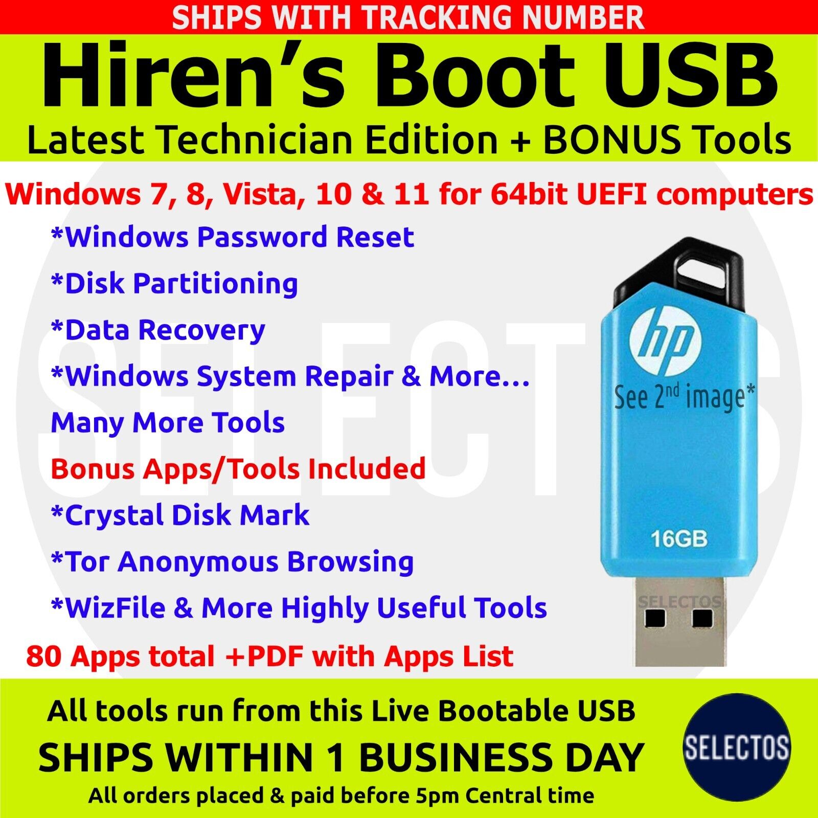 Hiren\'s 2024 Boot USB PC Utilities Disk Recover Win-Password Reset 80 apps