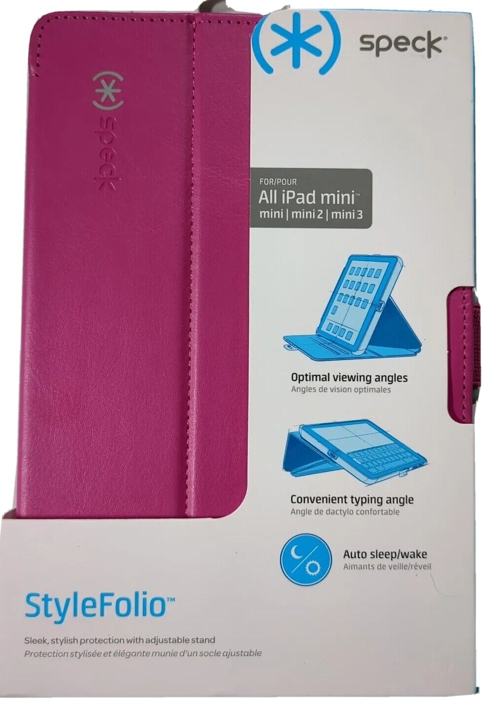 New Speck Products StyleFolio Case for iPad Mini/2/3 - Fuchsia Pink/Nickel Grey