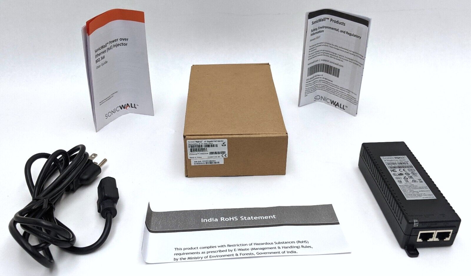 SonicWALL 01-SSC-5545 802.3 AT Gigabit PoE Injector Black w/ AC Power Cord - NOB