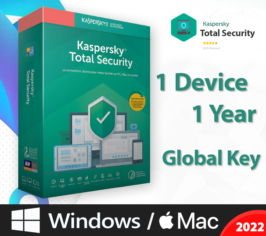 Kaspersky Total Security 1 Device 1 Year - 2022 For Mac & PC
