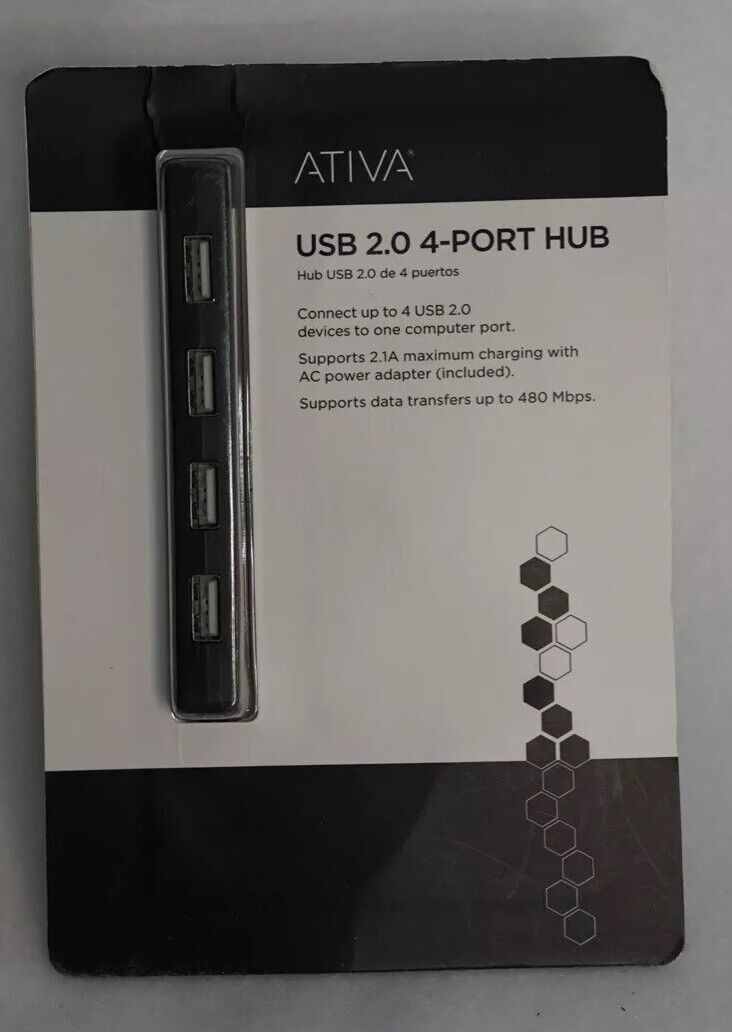 Ativa 4-Port hub USB 2.0-Charging Hub Black Model UH-118