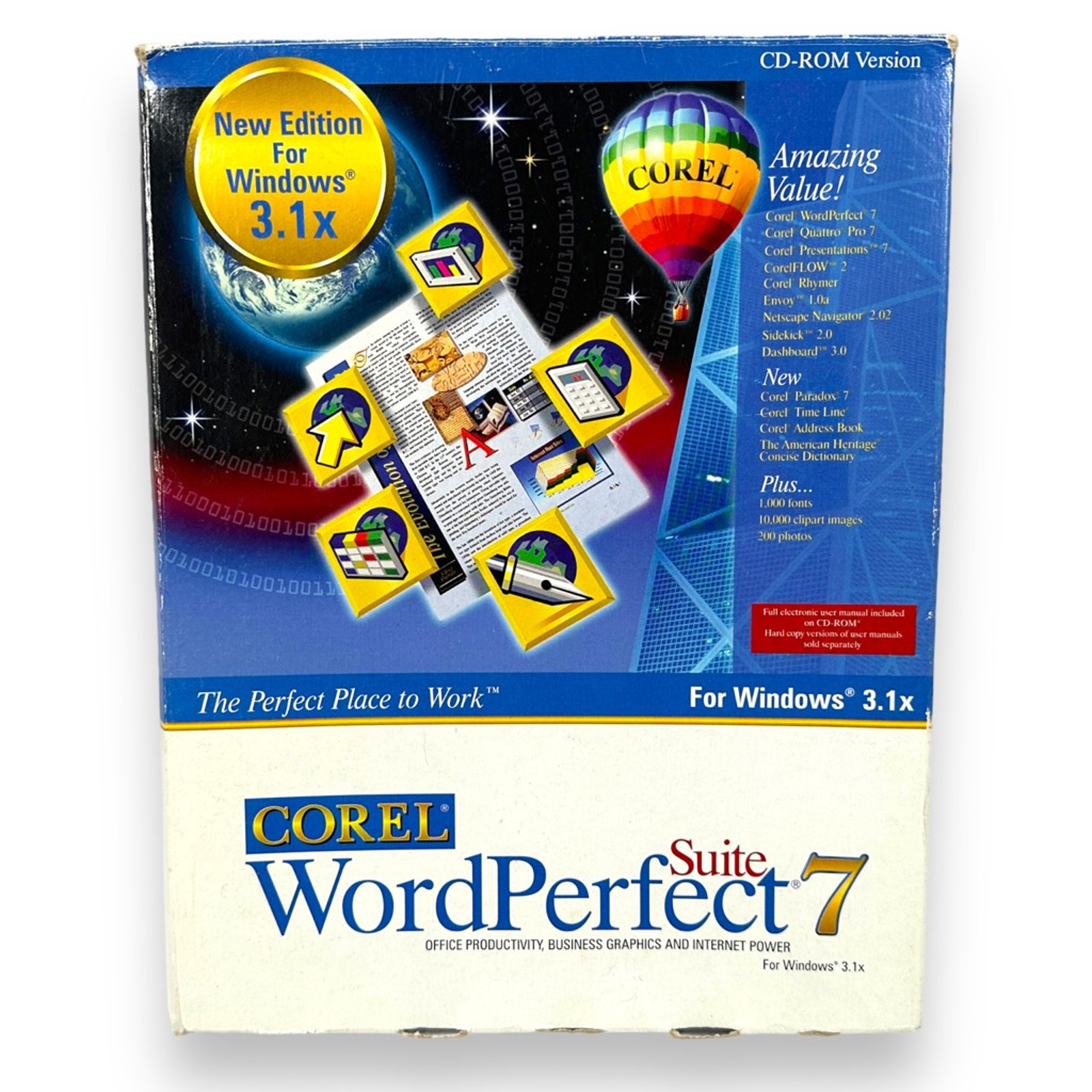 Vintage Corel WordPerfect Suite 7 Cd Windows 3.1x Windows 95 Office Business New