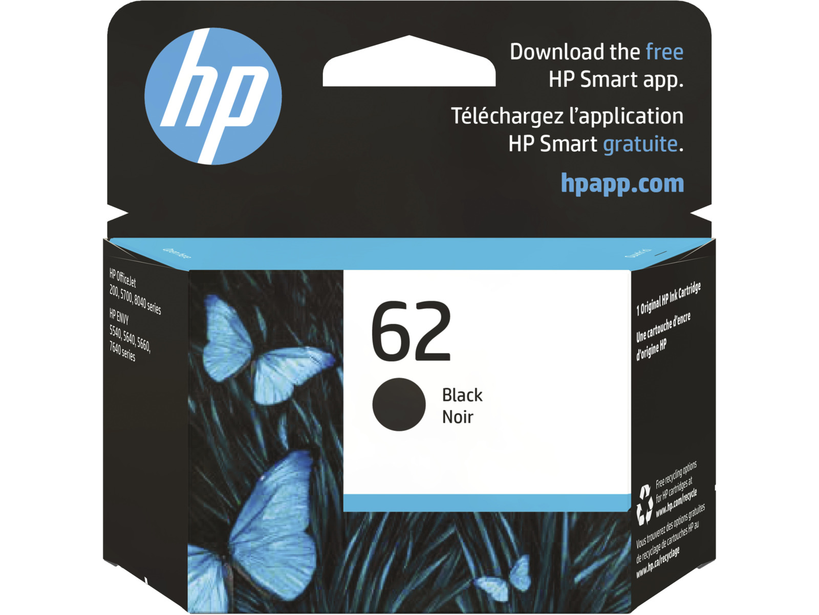 HP 62 Black Original Ink Cartridge, ~200 pages, C2P04AN#140