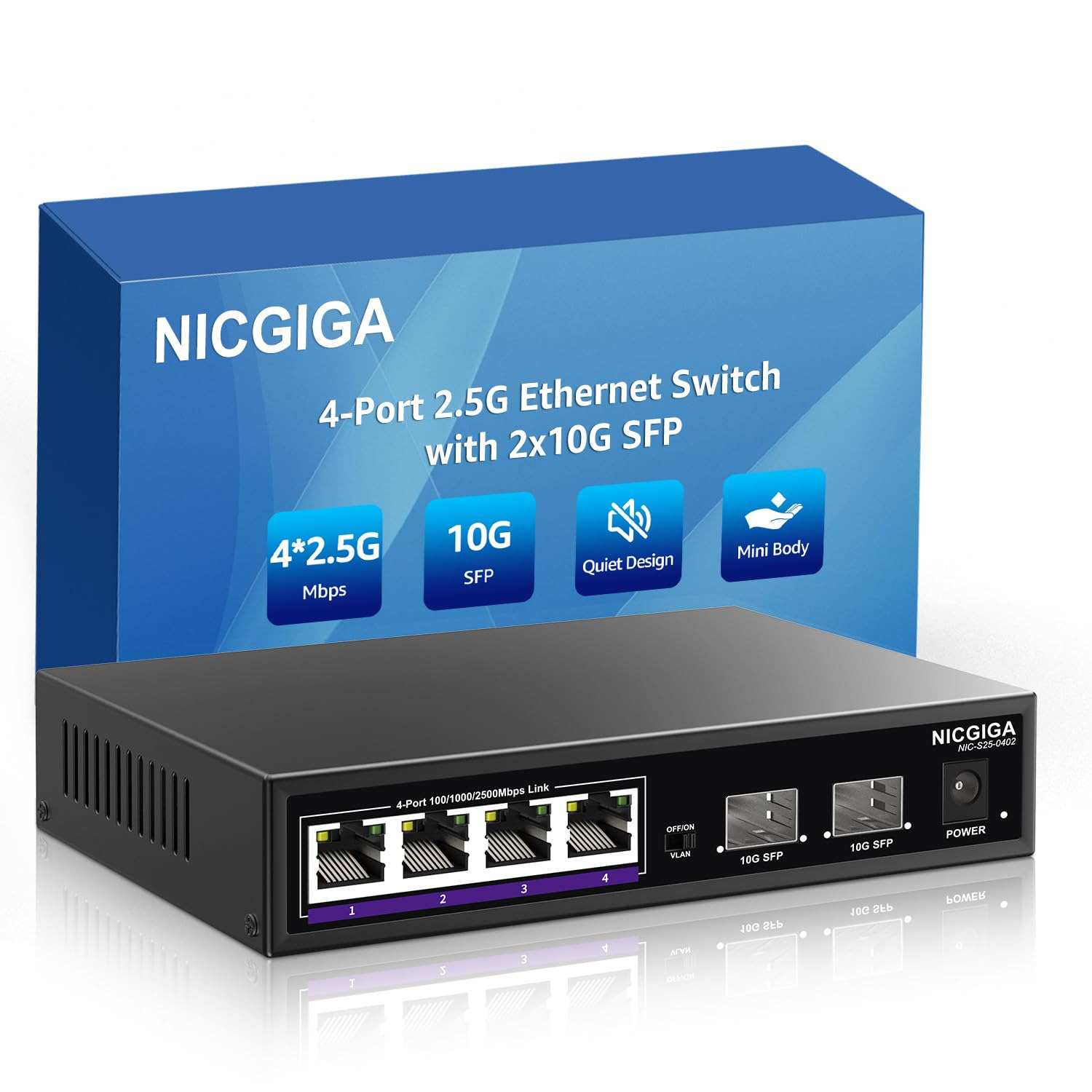 6 Port 2.5G Ethernet Switch with 4X 2500Mbps + 2X 10G SFP Uplink Port , Unmanage