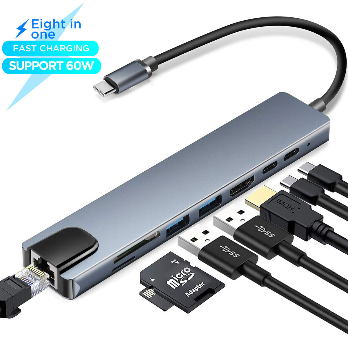 Multiport USB-C Hub Adapter Type-C USB 3.1 4K HDMI For MacBook Pro/Air iPad Pro