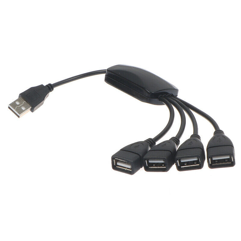 1 to 4 USB Port Splitter Hub Flexible Cord Adapter Black Cable Plug Male Female
