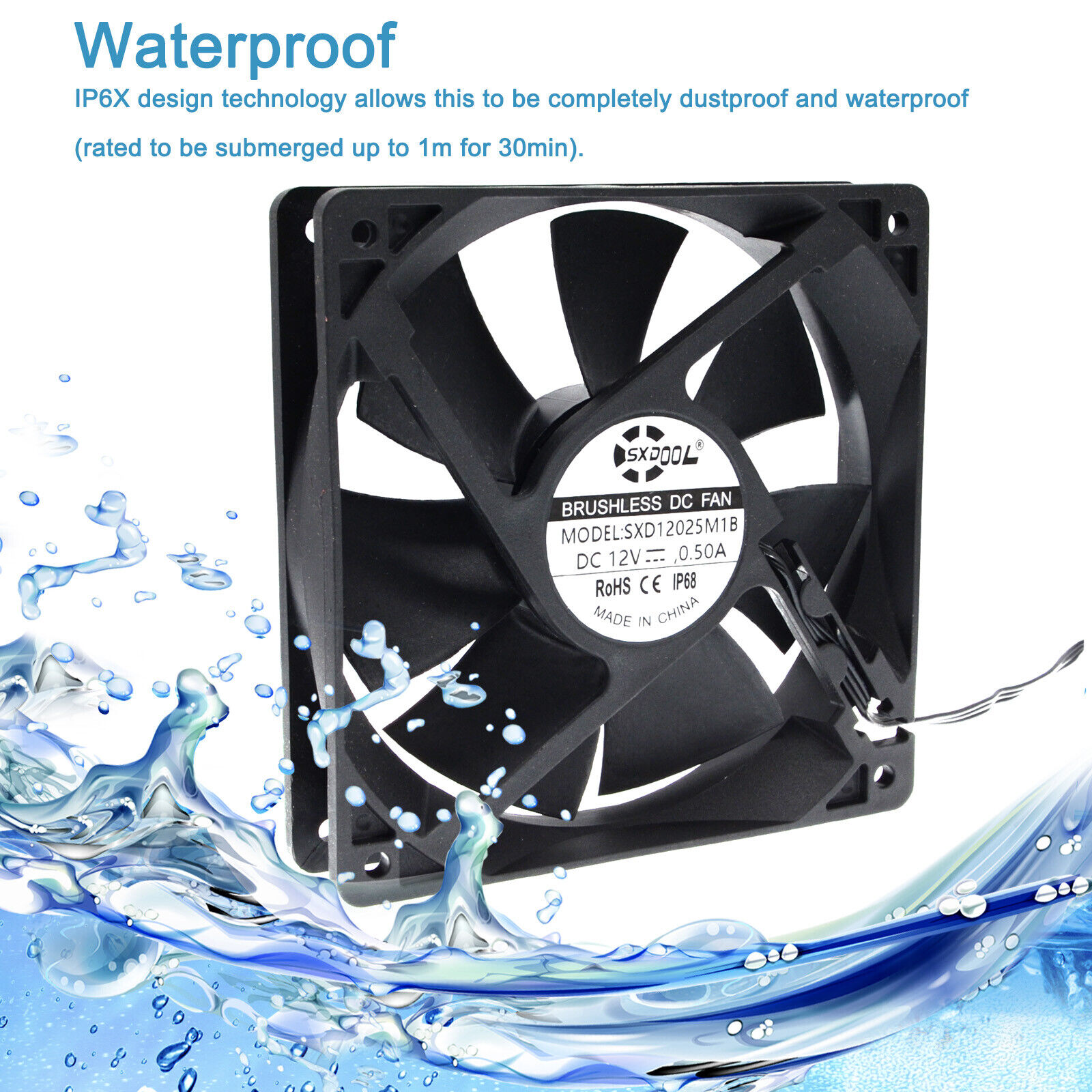 120mm 12cm Waterproof Dustproof IP68 Cooling Fan,120X120X25mm 3P 3-Pin Dual Ball