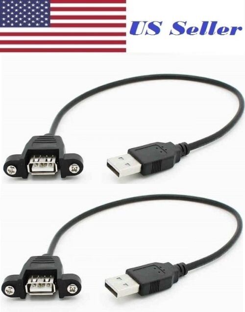 2 PCs USB 2.0 A Male to A Female Extension Cable 30cm With Screws Panel Mount 