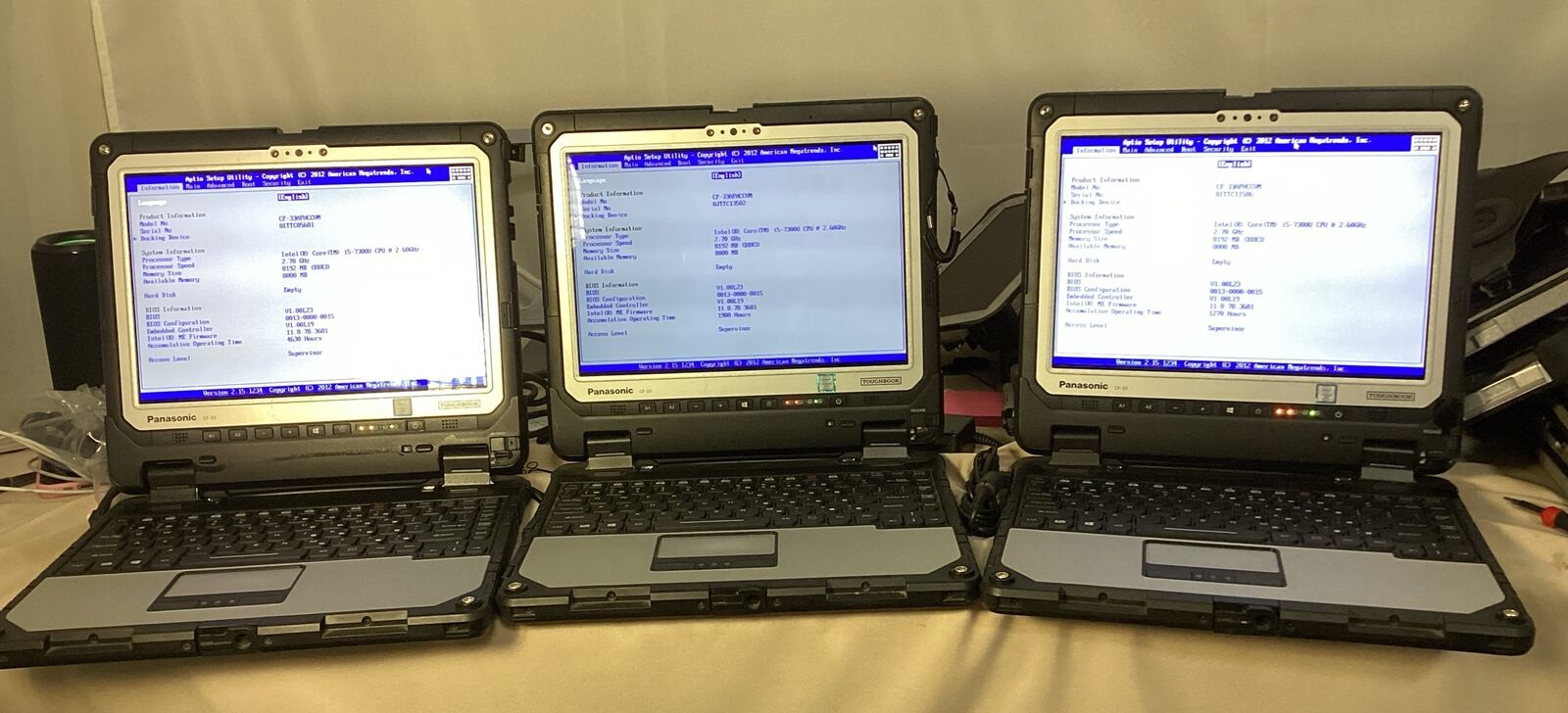 Lot of 4 Panasonic Toughbook CF33 i5-7300U @2.70 GHz, 8 GB RAM, NO HDD/OS