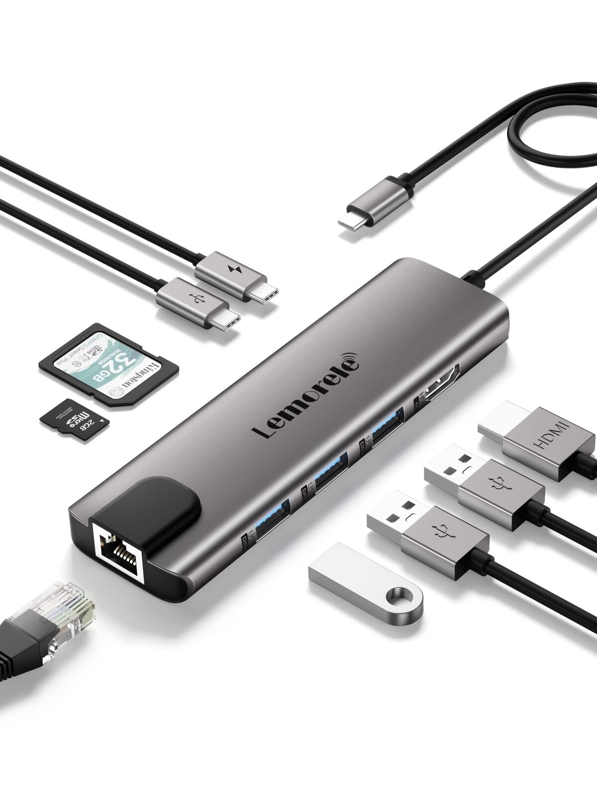 USB C Hub, 9 in 1 USB C Hub Multiport Adapter w/Gigabit Ethernet, 100W PD, HD...