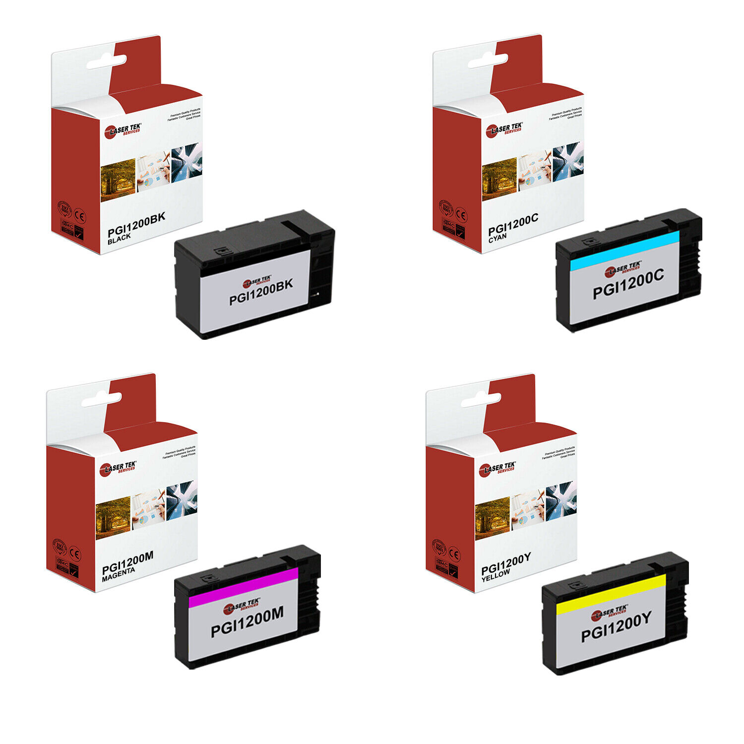 4Pk LTS PGI-1200 BCMY HY Compatible for Canon Maxify MB2020 MB2050 Ink Cartridge