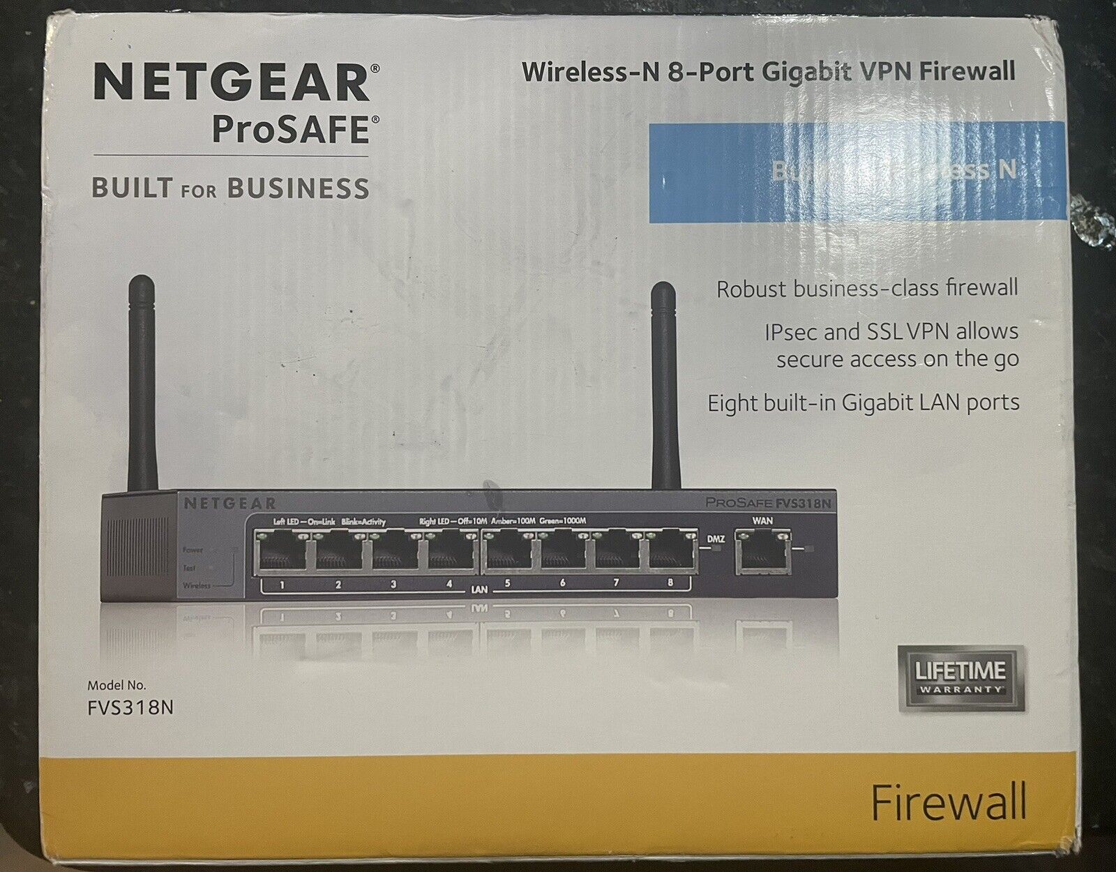 Netgear ProSafe Wireless-N 8-Port Gigabit VPN Firewall FVS318N-100NAS Open Box