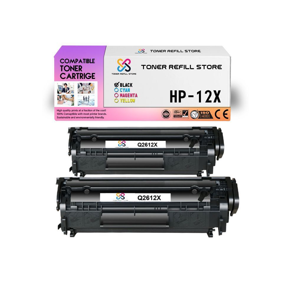 2Pk TRS 12X Q2612X Black HY Compatible for HP LaserJet 1010 1012 Toner Cartridge