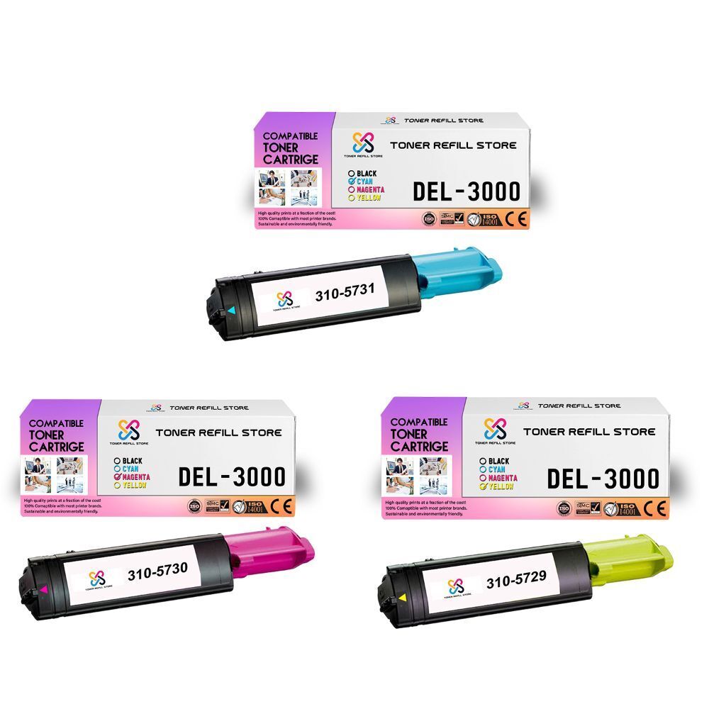 3Pk TRS 3000 CYM Compatible for Dell Color Laser 3000 Toner Cartridge